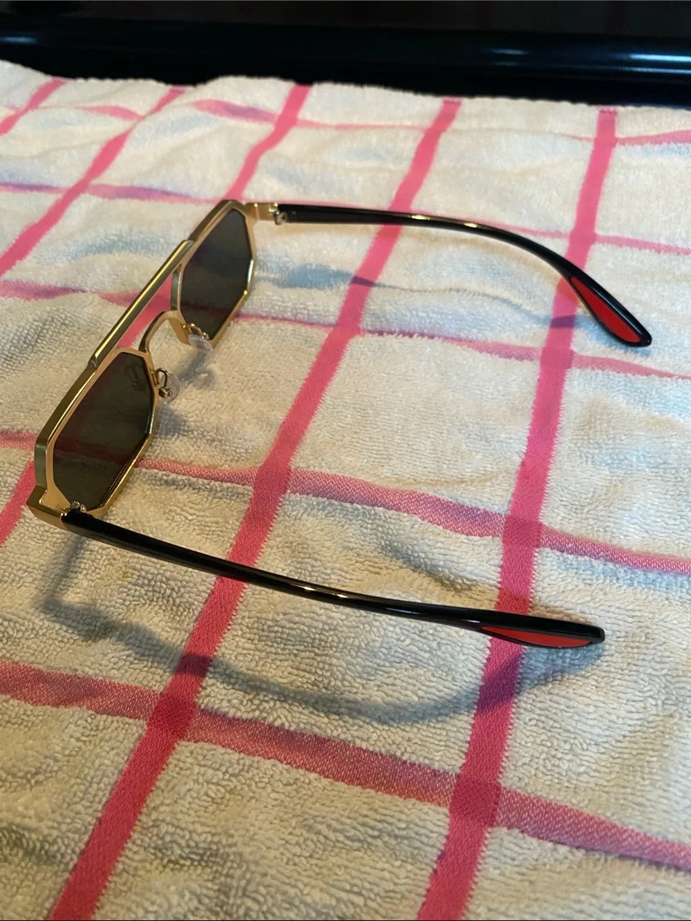 Geometric Gold Frame Sunglasses with Black Temples